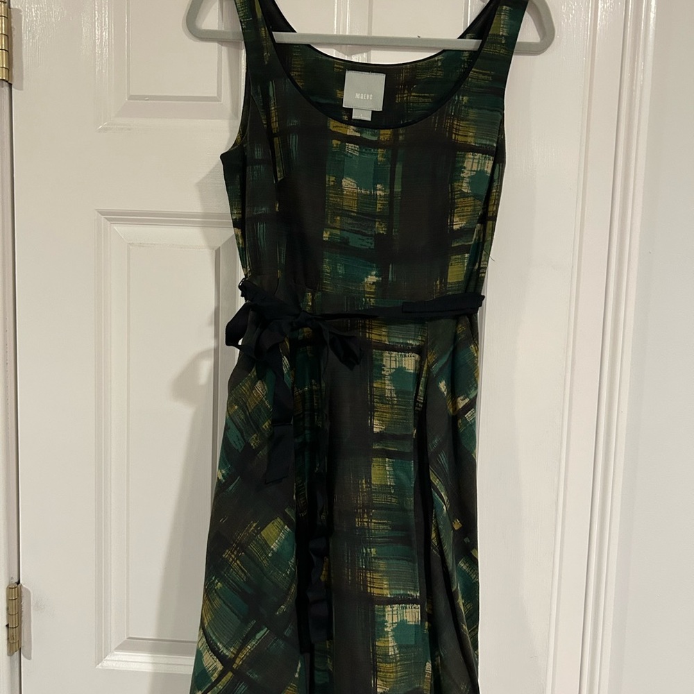 Maeve Green and Black Midi Sundress with Scoop Neckline